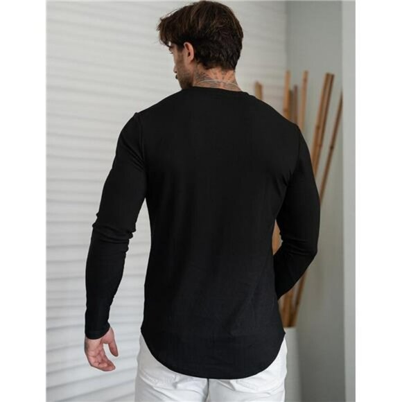 JMIERR Mens V Neck Long Sleeve Muscle Shirt Ribbed Tee Casual Slim Fit - Picture 4 of 7